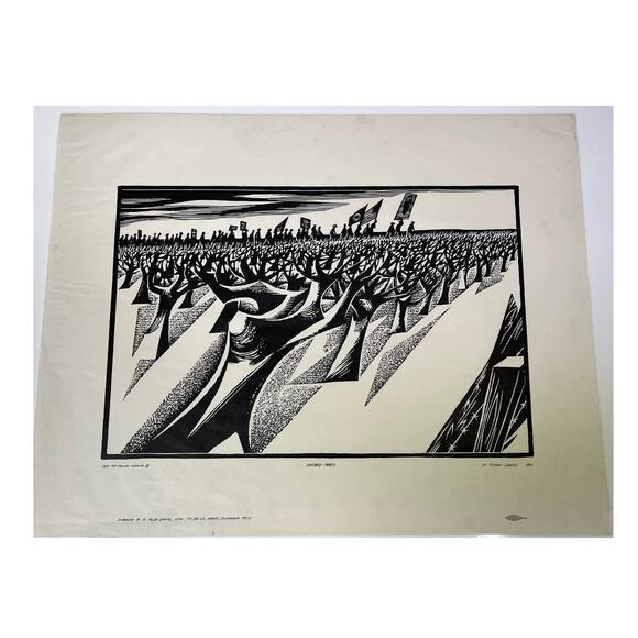 Richard Correll VINEYARD MARCH 1970 Art Print 22.5x17.5" Black White USA Flag - Picture 6 of 6